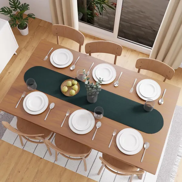 Dining_Table_Runner_|_Handmade_Ribbed_Style_Cotton_|_30x91_cm_|_Dark_Green_|_for_Coffee_&_Center_Table