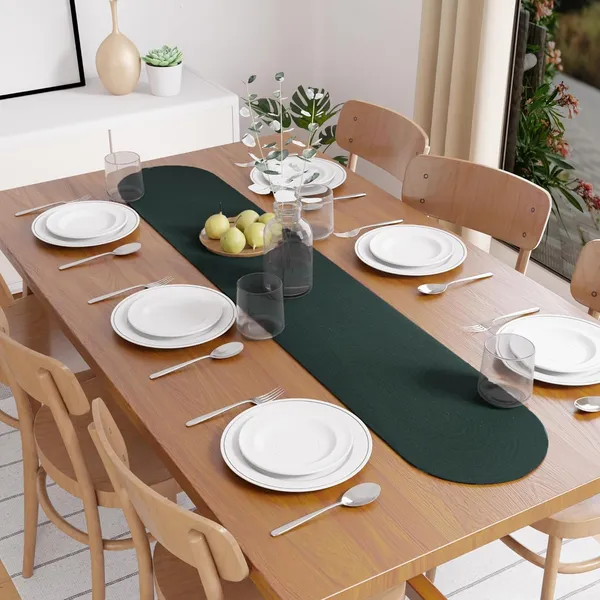 Dining_Table_Runner_|_Handmade_Ribbed_Style_Cotton_|_30x91_cm_|_Dark_Green_|_for_Coffee_&_Center_Table