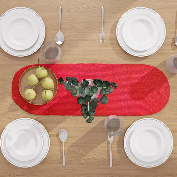 Dining_Table_Runner_|_Handmade_Ribbed_Style_Cotton_|_30x91_cm_|_Red_|_for_Coffee_&_Center_Table