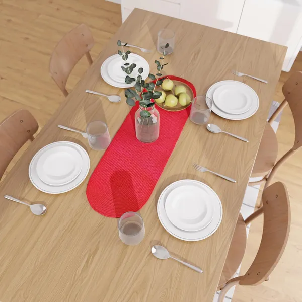 Dining_Table_Runner_|_Handmade_Ribbed_Style_Cotton_|_30x91_cm_|_Red_|_for_Coffee_&_Center_Table