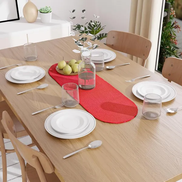 Dining_Table_Runner_|_Handmade_Ribbed_Style_Cotton_|_30x91_cm_|_Red_|_for_Coffee_&_Center_Table