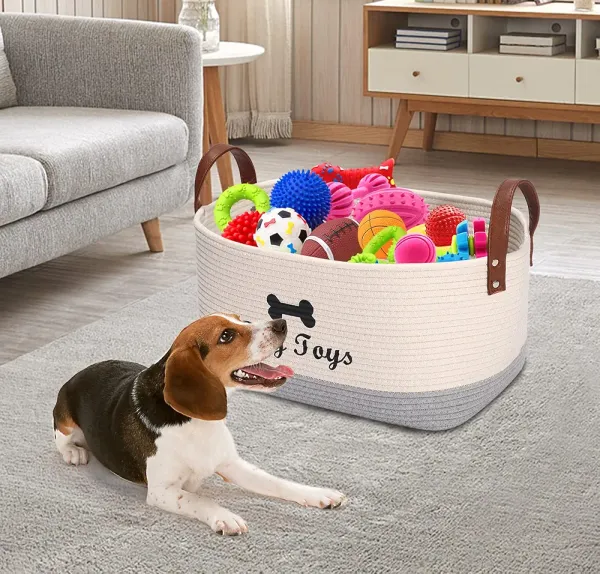 Dog_toy_basket_16.5"x10.6"x_7.5"_puppy_toy_bins_pet_organizer,_laundry_storage_bin_-_Perfect_for_organizing_pet_toys,_blankets,_leashes,_coat_and_stuff_-_Beige_Gray
