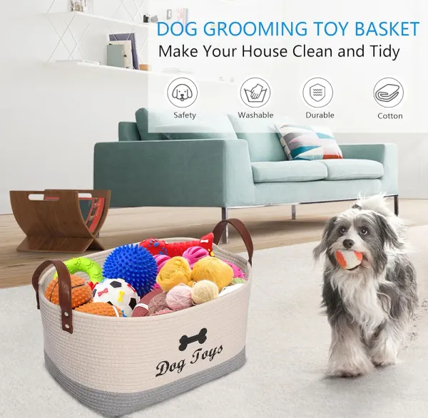 Dog_toy_basket_16.5"x10.6"x_7.5"_puppy_toy_bins_pet_organizer,_laundry_storage_bin_-_Perfect_for_organizing_pet_toys,_blankets,_leashes,_coat_and_stuff_-_Beige_Gray