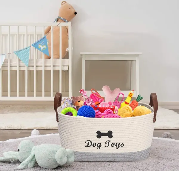 Dog_toy_basket_16.5"x10.6"x_7.5"_puppy_toy_bins_pet_organizer,_laundry_storage_bin_-_Perfect_for_organizing_pet_toys,_blankets,_leashes,_coat_and_stuff_-_Beige_Gray