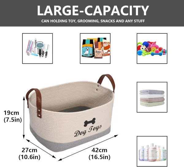 Dog_toy_basket_16.5"x10.6"x_7.5"_puppy_toy_bins_pet_organizer,_laundry_storage_bin_-_Perfect_for_organizing_pet_toys,_blankets,_leashes,_coat_and_stuff_-_Beige_Gray