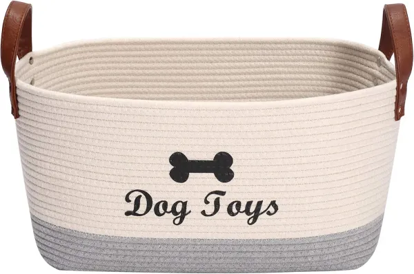 Dog_toy_basket_16.5"x10.6"x_7.5"_puppy_toy_bins_pet_organizer,_laundry_storage_bin_-_Perfect_for_organizing_pet_toys,_blankets,_leashes,_coat_and_stuff_-_Beige_Gray