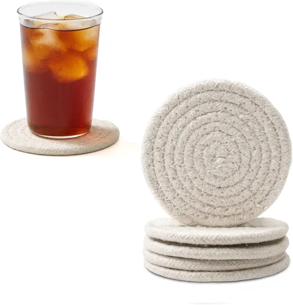 Drink_Coasters_Set_|_Off_White_Color_With_Round_Size_9_cm_|_Handcrafted_Ribbed_Cotton_|_Absorbent_&_Heat-Resistant_|_Use_For_Tea,_Coffee_Table_&_Desk