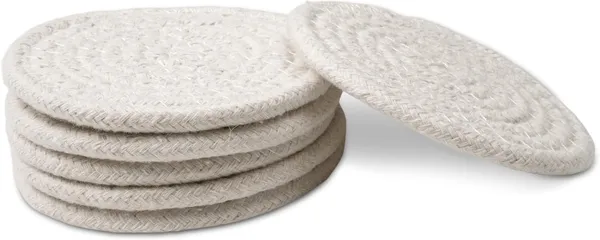 Drink_Coasters_Set_|_Off_White_Color_With_Round_Size_9_cm_|_Handcrafted_Ribbed_Cotton_|_Absorbent_&_Heat-Resistant_|_Use_For_Tea,_Coffee_Table_&_Desk