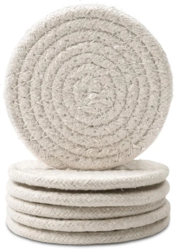 Drink_Coasters_Set_|_Off_White_Color_With_Round_Size_9_cm_|_Handcrafted_Ribbed_Cotton_|_Absorbent_&_Heat-Resistant_|_Use_For_Tea,_Coffee_Table_&_Desk