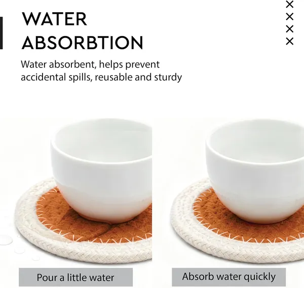 Drink_Coasters_Set__|_Yellow_&_Off_White_Color_With_Round_Size_9_cm_|_Handcrafted_Ribbed_Cotton_|_Absorbent_&_Heat-Resistant_|_Use_For_Tea,_Coffee_Table_&_Desk