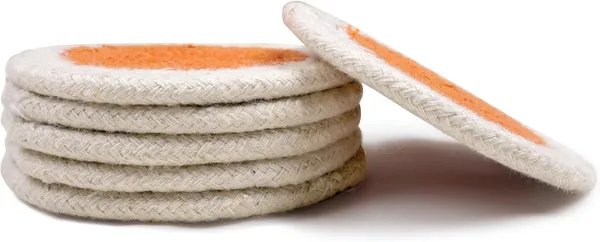 Drink_Coasters_Set__|_Yellow_&_Off_White_Color_With_Round_Size_9_cm_|_Handcrafted_Ribbed_Cotton_|_Absorbent_&_Heat-Resistant_|_Use_For_Tea,_Coffee_Table_&_Desk