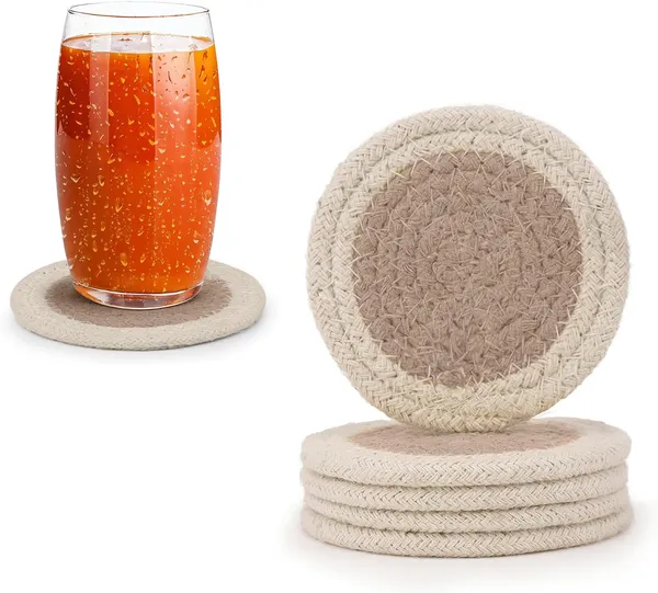 Drink_Coasters_Set_|_Beige_&_Off_White_Color_With_Round_Size_9_cm_|_Handcrafted_Ribbed_Cotton_|_Absorbent_&_Heat-Resistant_|_Use_For_Tea,_Coffee_Table_&_Desk