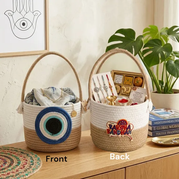 Evil_Eye_Gift_Basket_with_Handle_|_Raksha_Bandhan_Hamper_Basket_|_Boho_Storage_Basket_for_Gifting,_Sweets,_Rakhi_|_White_&_Natural_Jute_Two-Tone_|_7_inch_(Set_of_1)
