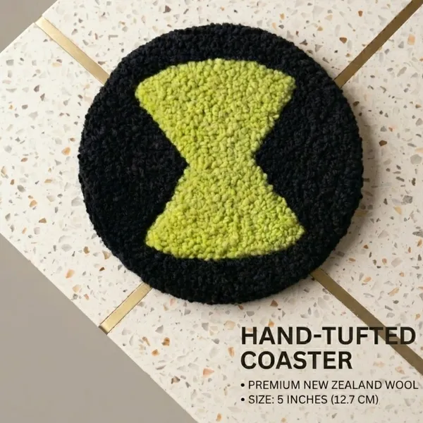 Hand-Tufted_Wool_Coaster_–_Hourglass_X_Design_|_Premium_New_Zealand_Wool_|_5"_/_12.7_cm_|_Black_&_Neon_Lime_|_Heat_&_Scratch_Protection_|_Aesthetic_Drink_Coaster_for_Home,_Café_&_Office_Décor