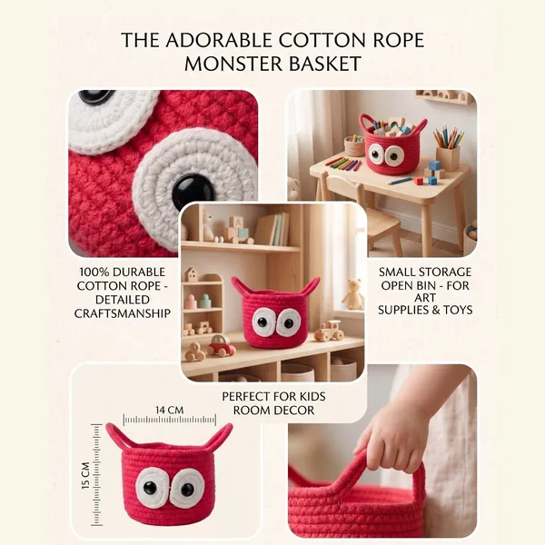 Handmade_Cotton_Rope_Monster_Basket_for_Kids_-_Red_Toy_Storage_Bin_with_Eyes,_15cm_Small_Organizer_for_Nursery,_Art_Supplies_&_Playroom_Decor