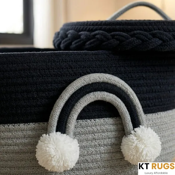 Handmade_Cotton_Rope_Storage_Basket_with_Lid_|_Rainbow_Accent_Nursery_Organizer_|_Baby_Room_Décor_&_Home_Storage_Basket_|_Black_&_Grey_|_10x6x6_Inch