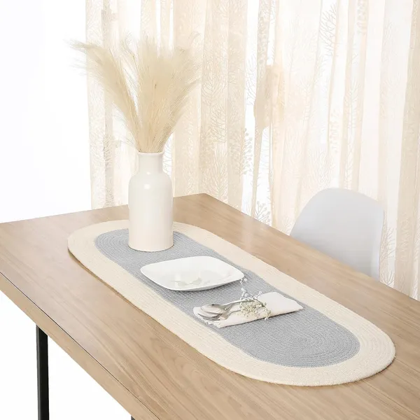 Handmade_Ribbed_Style_Cotton_|_30x91_cm_|_Light_Grey_&_Off_White_|_For_Center_&_Dining_Table_Fall_Decoration,_Holiday_&_Christmas_Festivals