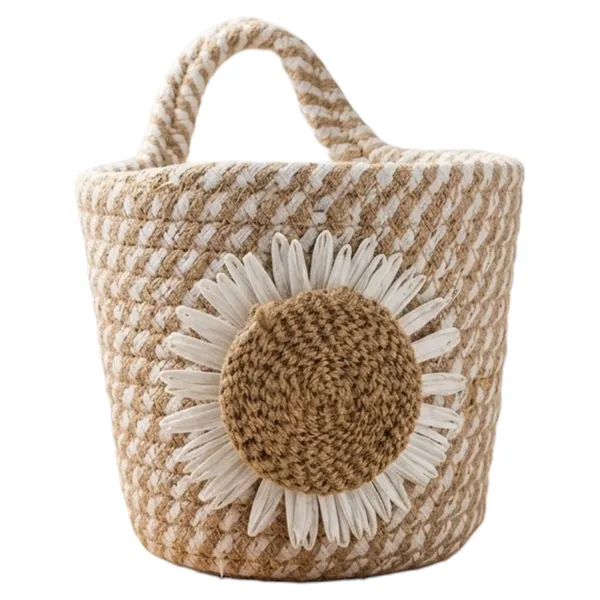 Handwoven_Jute_Daisy_Basket_—_Hanging_Storage_Organizer_for_Desk,_Keys,_Pens_&_Plants_|_5.5_Inch_Small_Rope_Basket_with_Loop