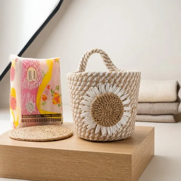 Handwoven_Jute_Daisy_Basket_—_Hanging_Storage_Organizer_for_Desk,_Keys,_Pens_&_Plants_|_5.5_Inch_Small_Rope_Basket_with_Loop