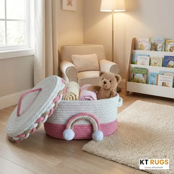 Handwoven_Rainbow_Cotton_Rope_Storage_Basket_with_Lid_–_Pink_&_White_Nursery_Organizer