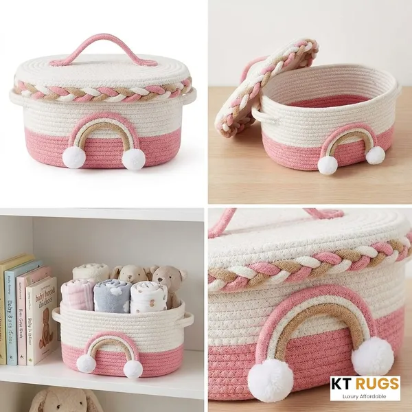 Handwoven_Rainbow_Cotton_Rope_Storage_Basket_with_Lid_–_Pink_&_White_Nursery_Organizer