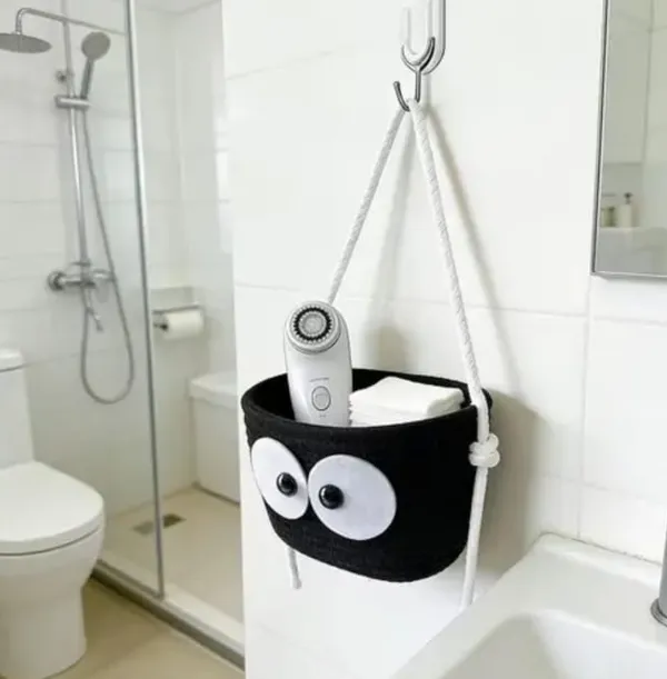 Hanging_Cotton_Rope_Basket_with_Googly_Eyes_|_Hand-Woven_Black_Storage_Organizer_for_Bathroom,_Nursery_&_Kids_Room_|_Wall_Hook_Basket_with_Durable_Rope_Handle
