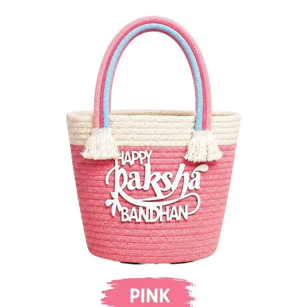 Happy_Raksha_Bandhan_Cotton_Rope_Gift_Basket_|_Handmade_Crochet_Rainbow_Handle_Hamper_Basket_|_Festive_Gift_Tote_for_Sister_&_Brother_|_Reusable_Boho_Storage_Basket_|_Yellow,_1_Pc