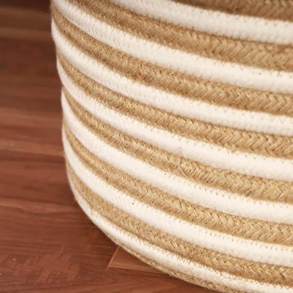 Jute_Cotton_Striped_Laundry_Basket_with_Lid_-_Large_14"D_x_18"H_Laundry_Basket_for_Clothes,_Toys,_Magazines,_Blankets_and_Throws