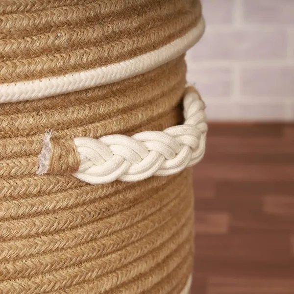 Jute_Cotton_Striped_Laundry_Basket_with_Lid_-_Large_14"D_x_18"H_Laundry_Basket_for_Clothes,_Toys,_Magazines,_Blankets_and_Throws