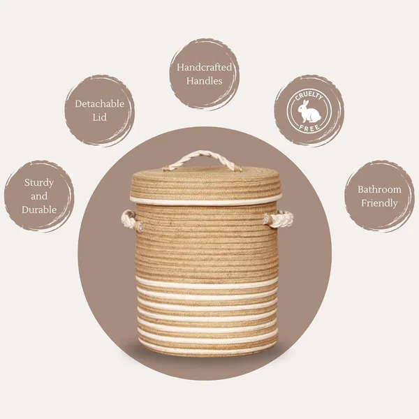 Jute_Cotton_Striped_Laundry_Basket_with_Lid_-_Large_14"D_x_18"H_Laundry_Basket_for_Clothes,_Toys,_Magazines,_Blankets_and_Throws