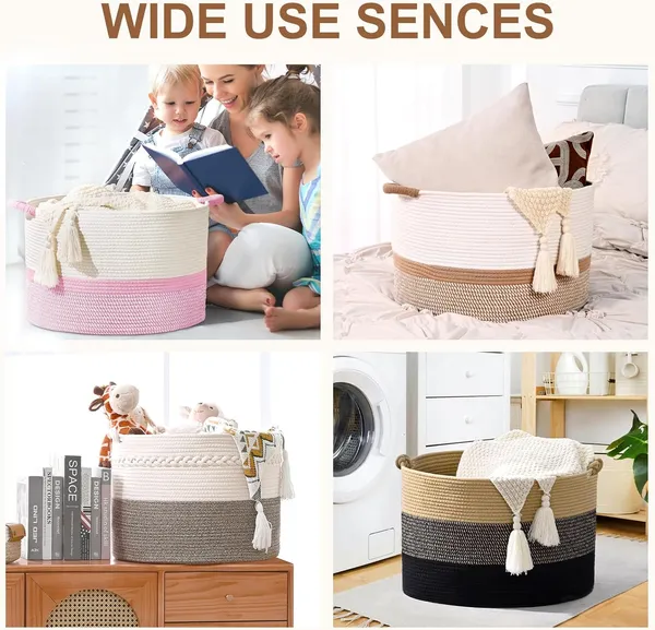 Large_Blanket_Basket,_20"x13"_Woven_Storage_Baskets_With_Handle,_Cotton_Rope_Blanket_Basket_Living_Room,_Baby_Laundry_hamper_for_Blanket,_Nursery,_Toy,_Pillow_(White_&_Pink)