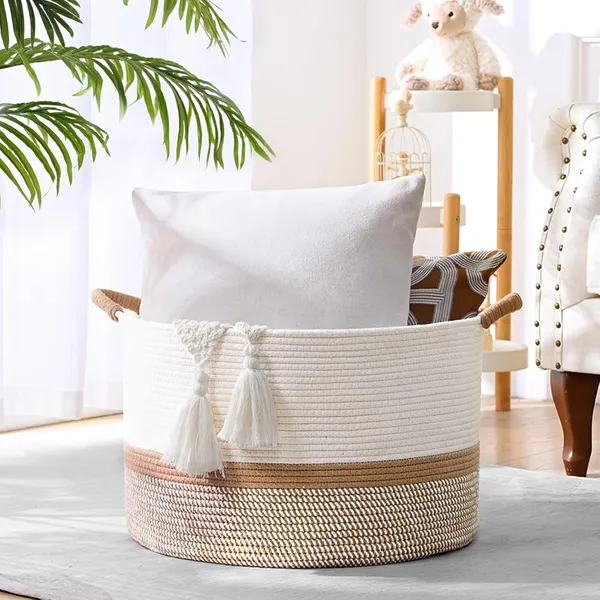 Large_Blanket_Basket,_20"x13"_Woven_Storage_Baskets_With_Handle,_Cotton_Rope_Blanket_Basket_Living_Room,_Baby_Laundry_hamper_for_Blanket,_Nursery,_Toy,_Pillow_(White_&_Pink)