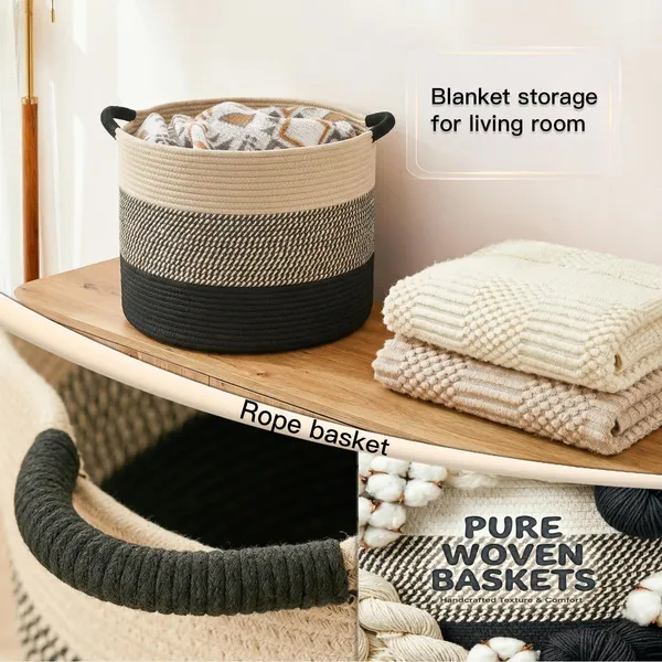 Large_Cotton_Rope_Basket,_Decorative_Woven_Blanket_Storage_for_Living_Room,_Boho_Toy_Storage_&_Toy_Box_for_Kids,_Versatile_Laundry_Basket_&_Nursery_Hamper_for_Blankets(BlackBrown)