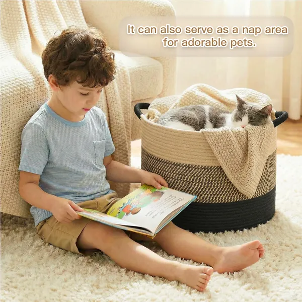 Large_Cotton_Rope_Basket,_Decorative_Woven_Blanket_Storage_for_Living_Room,_Boho_Toy_Storage_&_Toy_Box_for_Kids,_Versatile_Laundry_Basket_&_Nursery_Hamper_for_Blankets(BlackBrown)