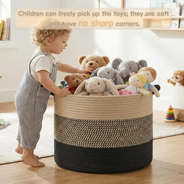Large_Cotton_Rope_Basket,_Decorative_Woven_Blanket_Storage_for_Living_Room,_Boho_Toy_Storage_&_Toy_Box_for_Kids,_Versatile_Laundry_Basket_&_Nursery_Hamper_for_Blankets(BlackBrown)