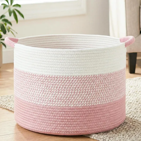 Large_Cotton_Rope_Basket,_Decorative_Woven_Blanket_Storage_for_Living_Room,_Boho_Toy_Storage_&_Toy_Box_for_Kids,_Versatile_Laundry_Basket_&_Nursery_Hamper_for_Blankets(Pink)