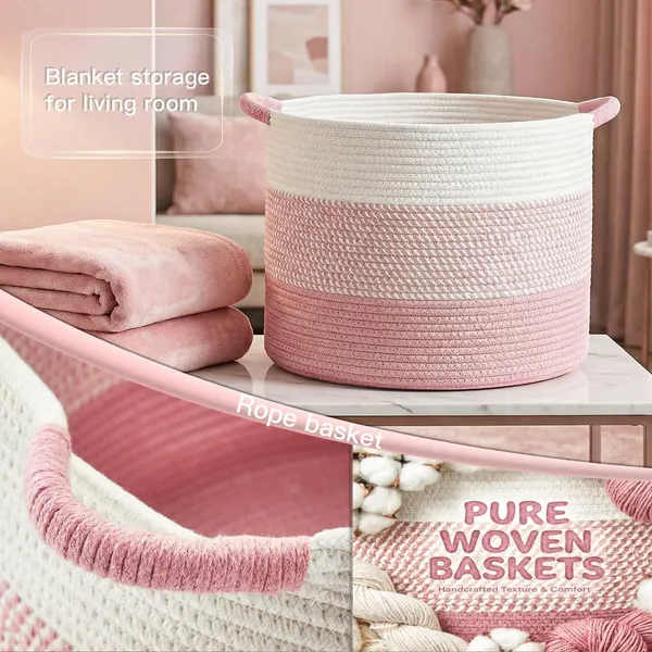 Large_Cotton_Rope_Basket,_Decorative_Woven_Blanket_Storage_for_Living_Room,_Boho_Toy_Storage_&_Toy_Box_for_Kids,_Versatile_Laundry_Basket_&_Nursery_Hamper_for_Blankets(Pink)