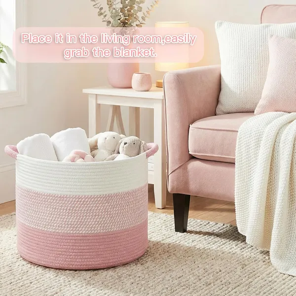 Large_Cotton_Rope_Basket,_Decorative_Woven_Blanket_Storage_for_Living_Room,_Boho_Toy_Storage_&_Toy_Box_for_Kids,_Versatile_Laundry_Basket_&_Nursery_Hamper_for_Blankets(Pink)