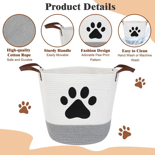 Large_Cotton_Rope_Dog_Toy_Basket_with_Paw_Print_–_13"_Woven_Pet_Storage_Bin_with_Handles_for_Dog_Toys,_Blankets,_Laundry,_Clothes_–_White_&_Grey