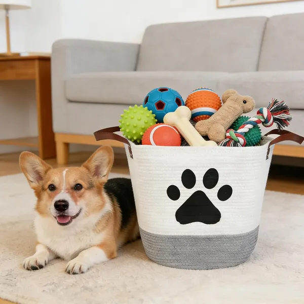 Large_Cotton_Rope_Dog_Toy_Basket_with_Paw_Print_–_13"_Woven_Pet_Storage_Bin_with_Handles_for_Dog_Toys,_Blankets,_Laundry,_Clothes_–_White_&_Grey
