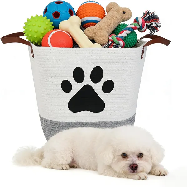 Large_Cotton_Rope_Dog_Toy_Basket_with_Paw_Print_–_13"_Woven_Pet_Storage_Bin_with_Handles_for_Dog_Toys,_Blankets,_Laundry,_Clothes_–_White_&_Grey