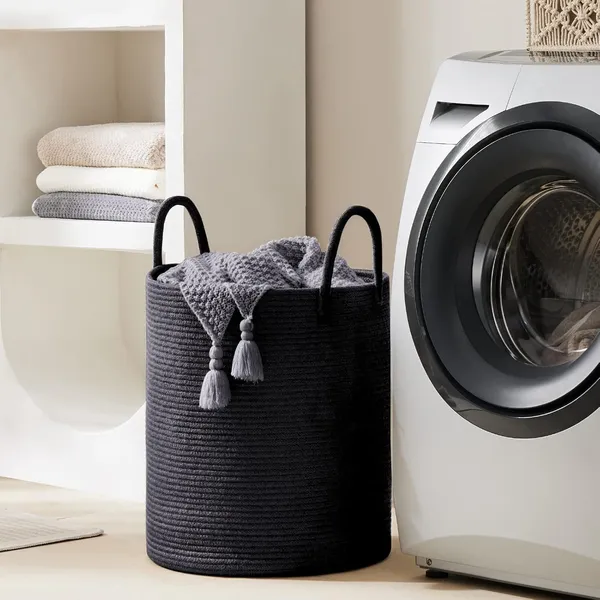 Laundry_Basket_Cotton_Rope_Large_Blanket_Basket_Woven_Storage_Basket_Toy_Storage_Organiser_Nursery_Decor_Laundry_Hamper_with_Handle_58L_(Black,_38cm(D)_x50cm(H))