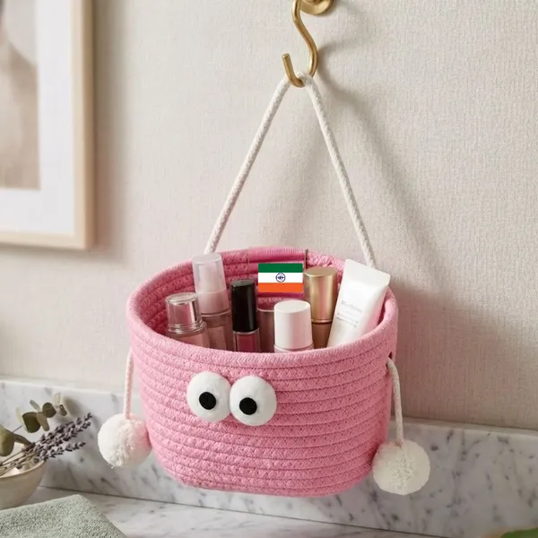 Little_Monster_Hanging_Storage_Basket_|_Handmade_Cotton_Rope_Organiser_with_Googly_Eyes_&_Pom-Poms_|_Wall_Hook_Basket_for_Bathroom,_Nursery,_Kids_Room_&_Vanity_|_Pink_|_Luxury_Affordable