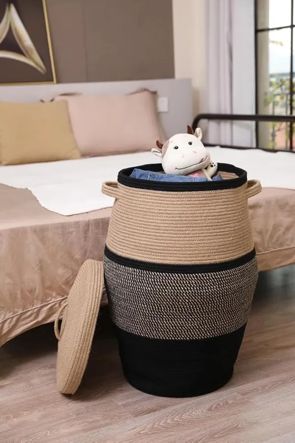 Luxury_Laundry_Basket_Natural_Cotton_Rope_Storage_Basket_and_Hamper_for_Cloths_and_Multi_Usage_in_Guest_Room,_Bedroom,_Laundry_Room,_(Size_-_14"_x_14"_x_18")