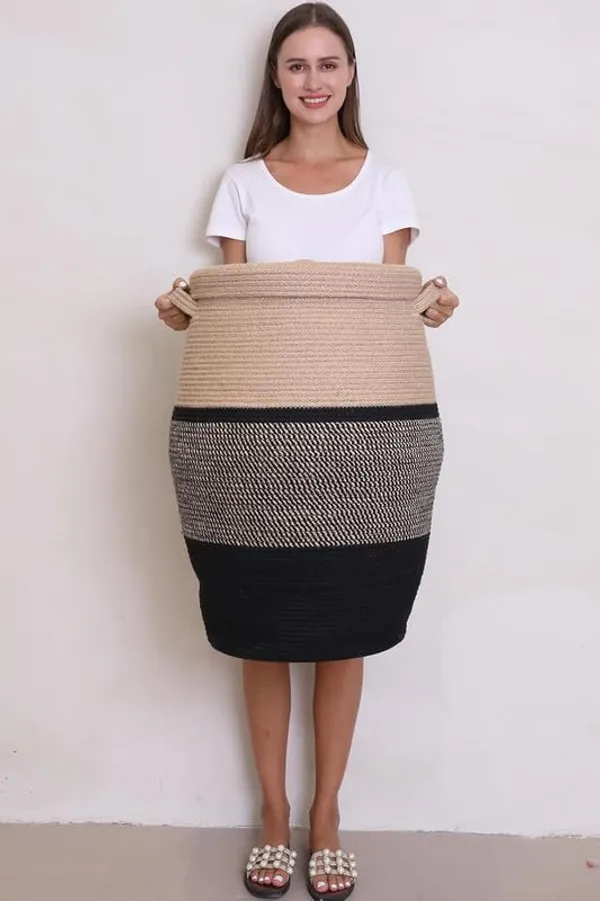 Luxury_Laundry_Basket_Natural_Cotton_Rope_Storage_Basket_and_Hamper_for_Cloths_and_Multi_Usage_in_Guest_Room,_Bedroom,_Laundry_Room,_(Size_-_14"_x_14"_x_18")