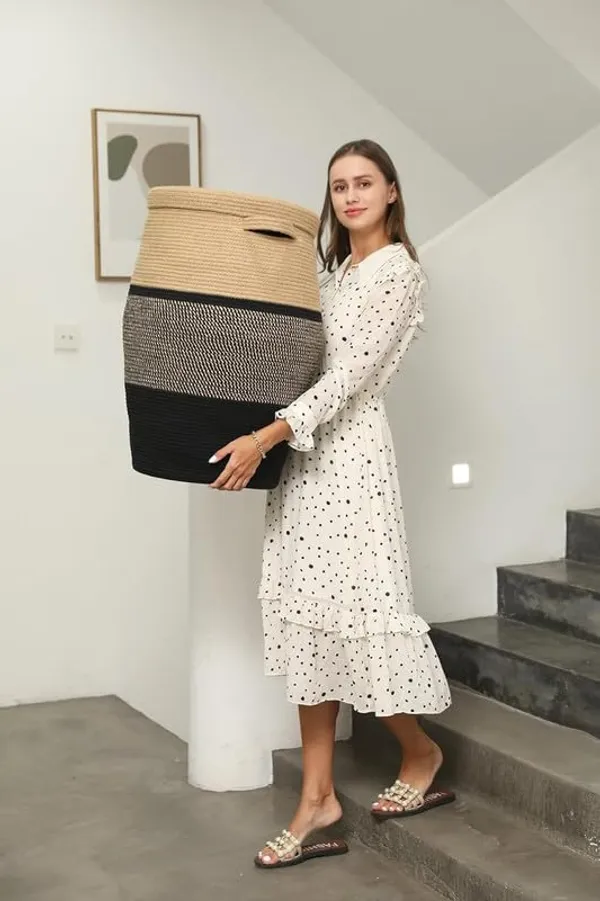 Luxury_Laundry_Basket_Natural_Cotton_Rope_Storage_Basket_and_Hamper_for_Cloths_and_Multi_Usage_in_Guest_Room,_Bedroom,_Laundry_Room,_(Size_-_14"_x_14"_x_18")