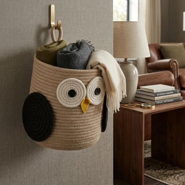Owl_Rope_Storage_Basket_for_Kids,_9_Inch_Handwoven_Cotton_Nursery_Organizer_Bin_with_Handles,_Cute_Animal_Toy_Basket_for_Baby_Room,_Shelf,_Diapers