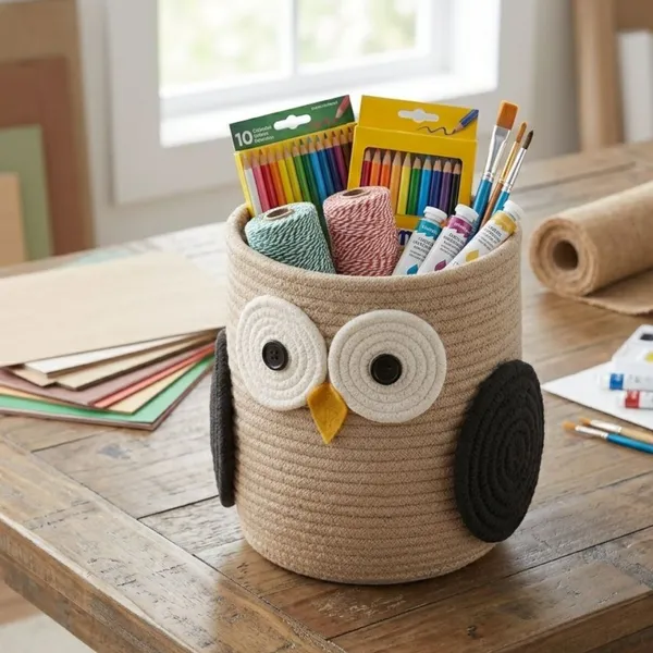 Owl_Rope_Storage_Basket_for_Kids,_9_Inch_Handwoven_Cotton_Nursery_Organizer_Bin_with_Handles,_Cute_Animal_Toy_Basket_for_Baby_Room,_Shelf,_Diapers