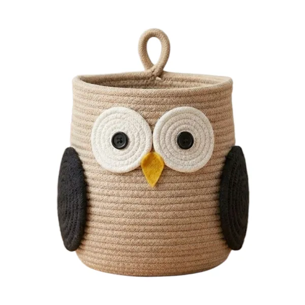 Owl_Rope_Storage_Basket_for_Kids,_9_Inch_Handwoven_Cotton_Nursery_Organizer_Bin_with_Handles,_Cute_Animal_Toy_Basket_for_Baby_Room,_Shelf,_Diapers