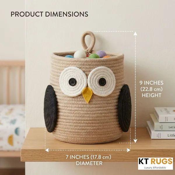 Owl_Rope_Storage_Basket_for_Kids,_9_Inch_Handwoven_Cotton_Nursery_Organizer_Bin_with_Handles,_Cute_Animal_Toy_Basket_for_Baby_Room,_Shelf,_Diapers